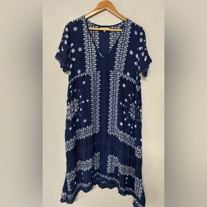 Ruby Yaya Navy Blue White Floral Lace Trim Midi Dress Size‎ S